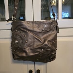 Coach Dark Brown Studded Shoulder Bag